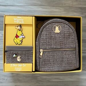 BNIB Disney Winnie the Pooh Brown Tweed Mini Backpack Gift Set